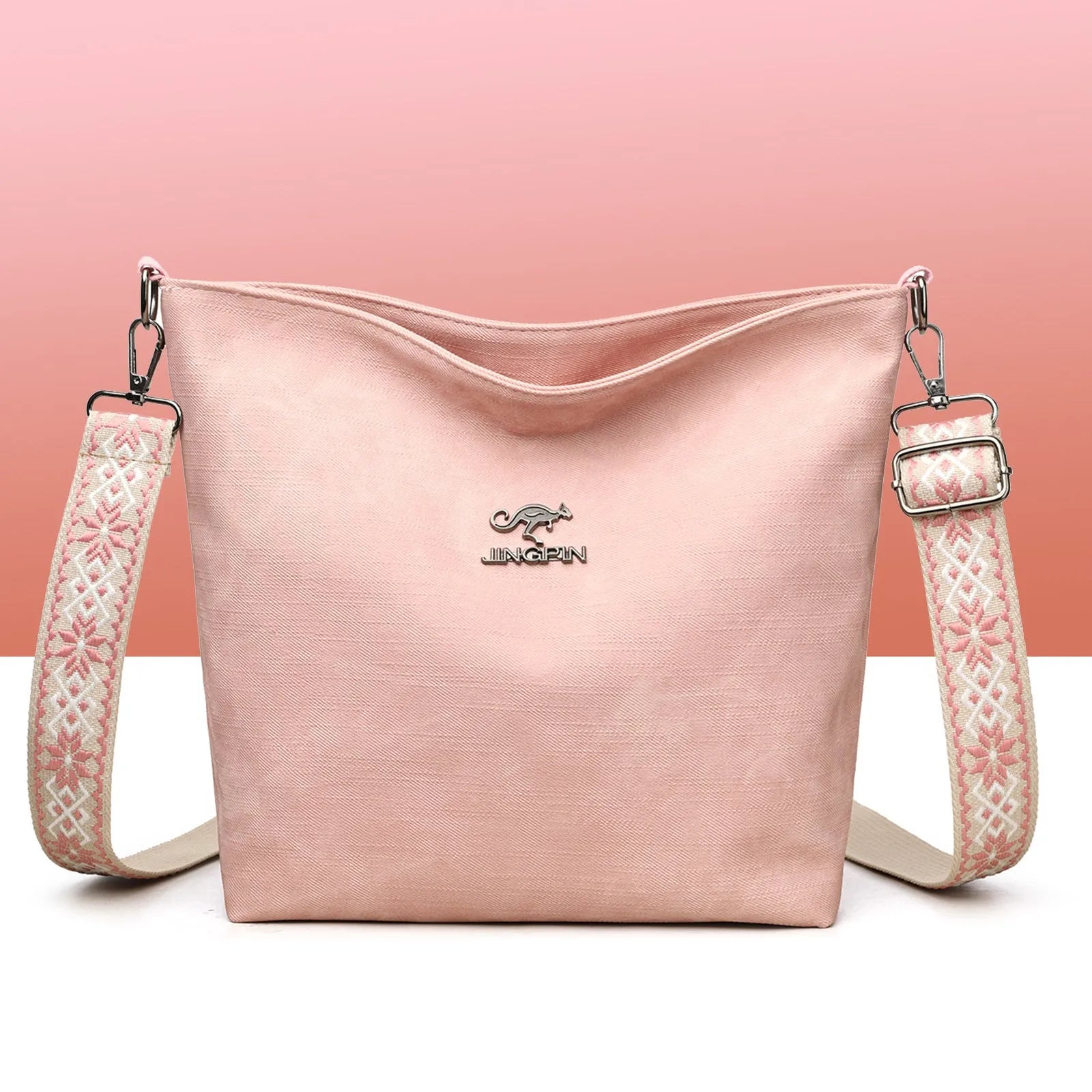 Large soft PU crossbody bag with adjustable single shoulder strap in pink, grey or yellow colour