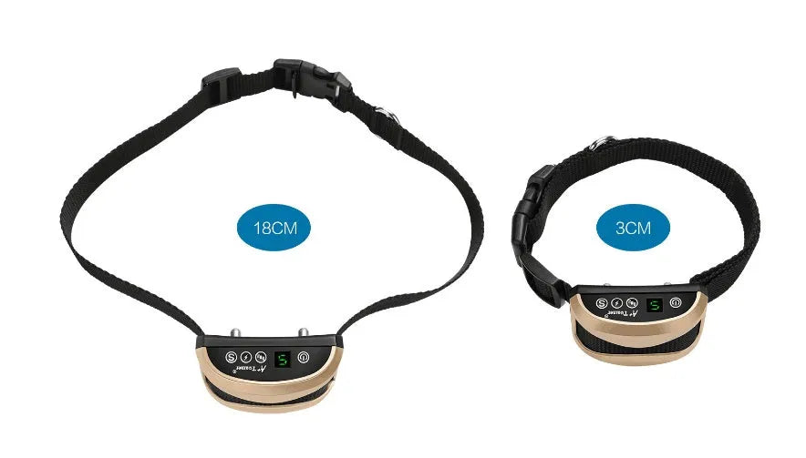 Digital dog bark training collar with LCD screen on adjustable reflective strap, showing black colour option.