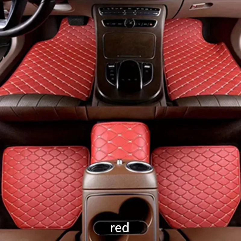 Five-piece leather car foot mat set in black, coffee colour, beige or wine red for general vehicle fit
