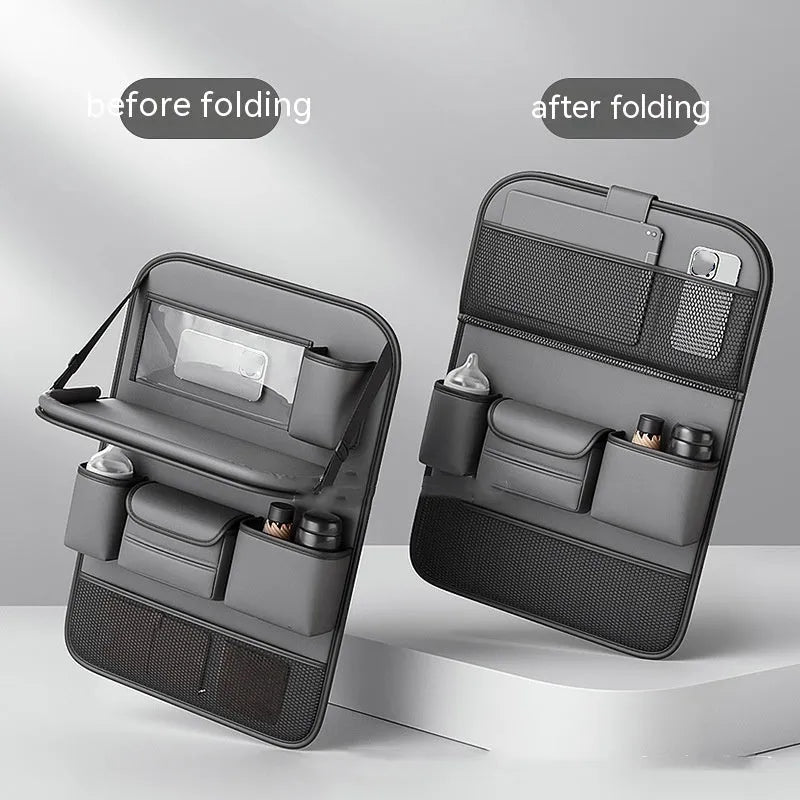 Leather car seat storage bag with foldable dining table in multiple colour options