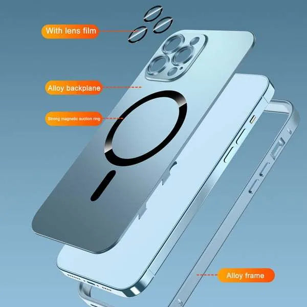Aluminium alloy frame magnetic phone case for iPhone with PC back panel in multiple colour options