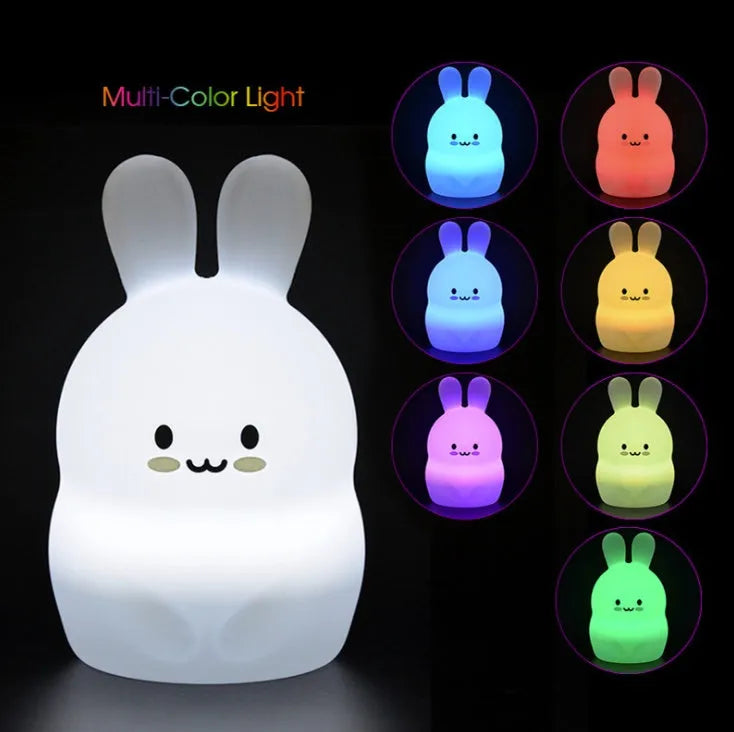 Silica gel nightlight with silicone shade, LED light source, 120x120x187mm size, USB cable and manual.