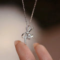 Bow necklace for women in XL1511 White Gold with inlaid zircon, copper base, and O-ring chain, 21-50cm.