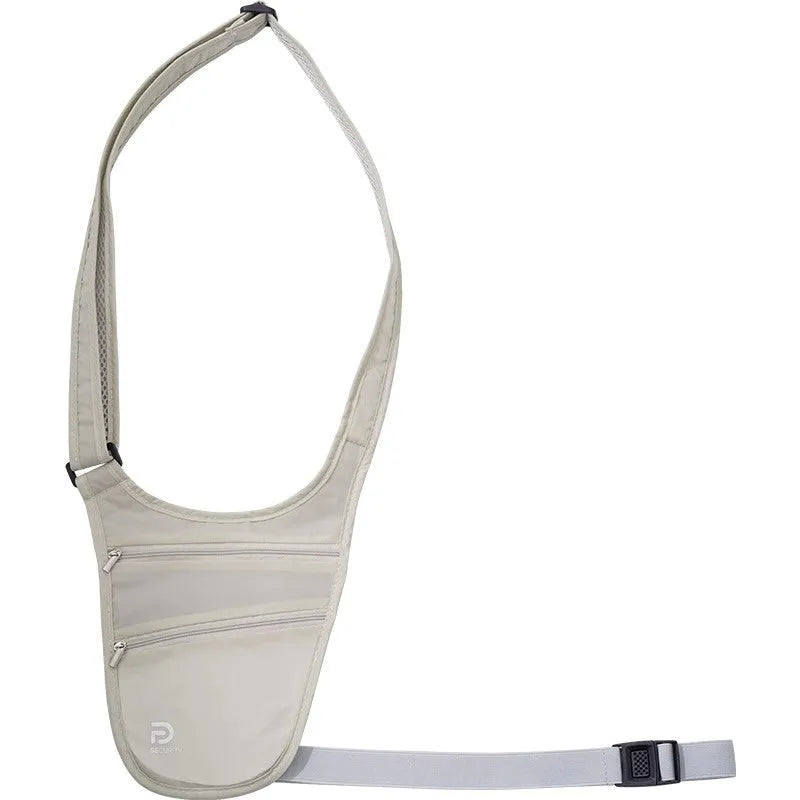 Anti-theft nylon travel document waist bag in solid colour for men featuring secure storage, shown in a practical urban simplicity style