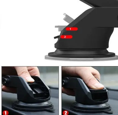 Universal telescopic long rod car phone bracket with adjustable clamp, made from black ABS plastic.