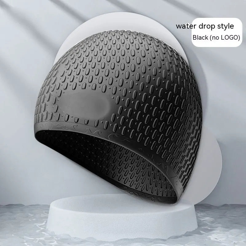 Solid colour silicone swimming cap with water drop design for adult swimmers