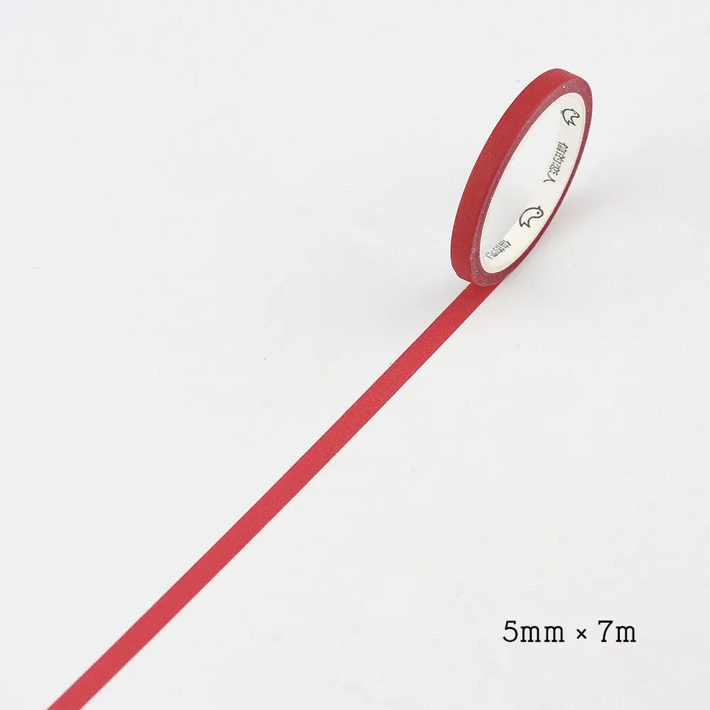 Solid colour paper tape roll showing crimson and deep purple options with 5mm width measurement