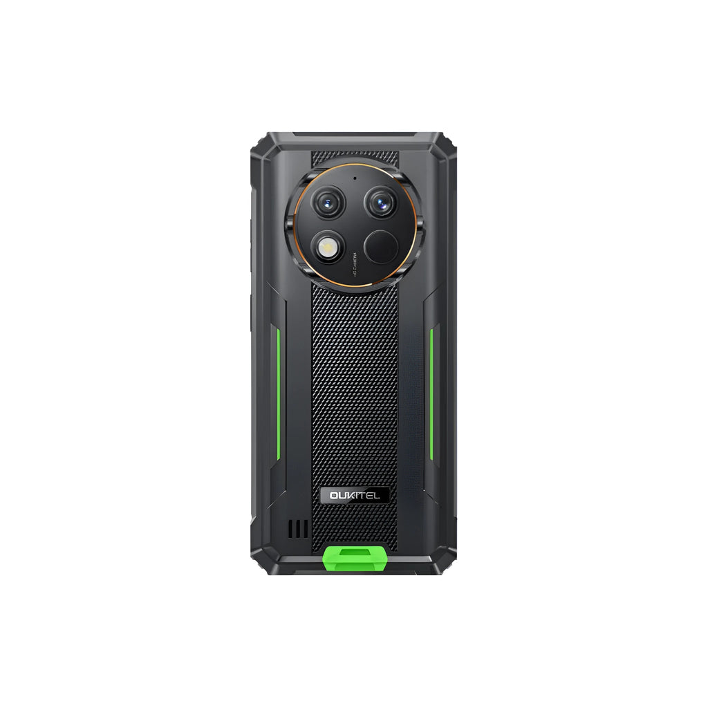 OUKITEL G1 mobile phone in green, grey, or orange colour with charger and manual