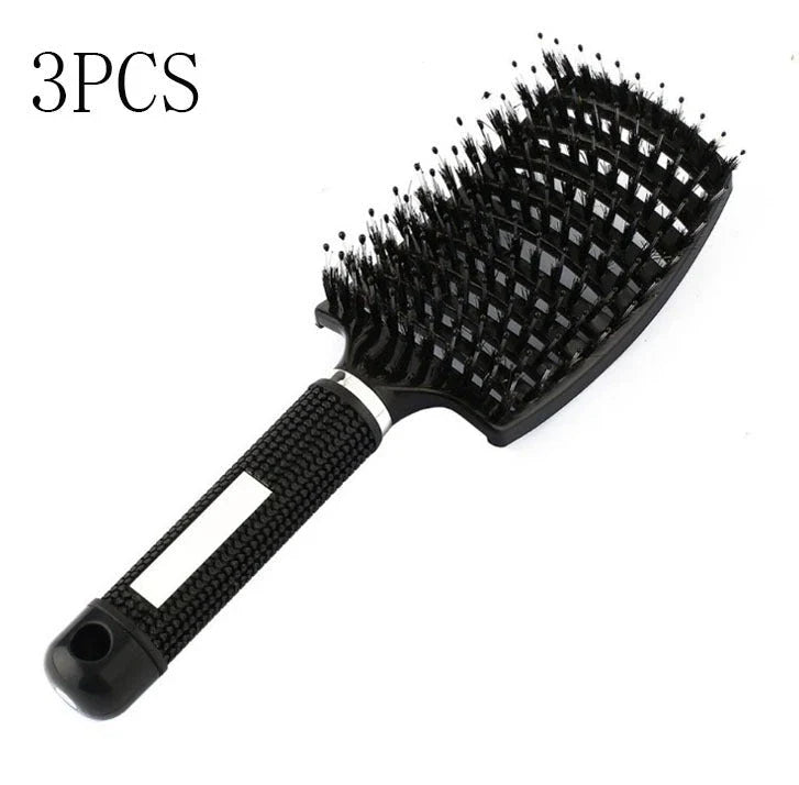 Detangling hairbrush with bristle and nylon teeth for effortless hair management and scalp massage