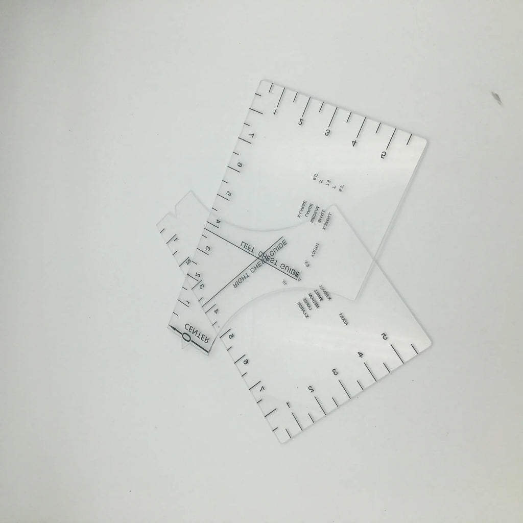Transparent acrylic 10x6 inch sewing patch ruler for T-shirt fabric alignment