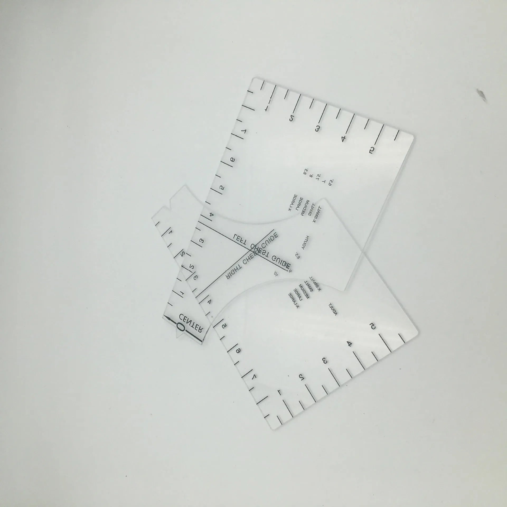 Transparent acrylic 10x6 inch sewing patch ruler for T-shirt fabric alignment