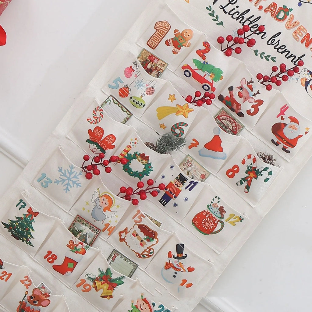 50x100cm brocade Christmas countdown gift bag with screen-printed design in Color 01