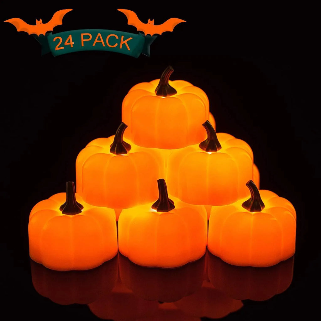Yellow LED pumpkin light decoration 4.9x4.3 cm on a tabletop for Halloween Christmas party