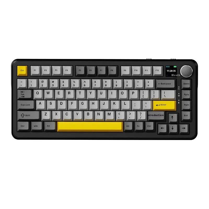 Three-mode wireless mechanical keyboard with black, grey and yellow colour options