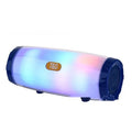Portable Bluetooth speaker with coloured LED lights in a PU leather case.