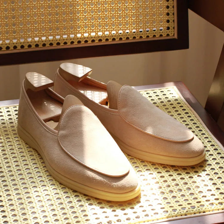 British handmade men's leather loafers in various colours showing full grain upper and TPR sole.