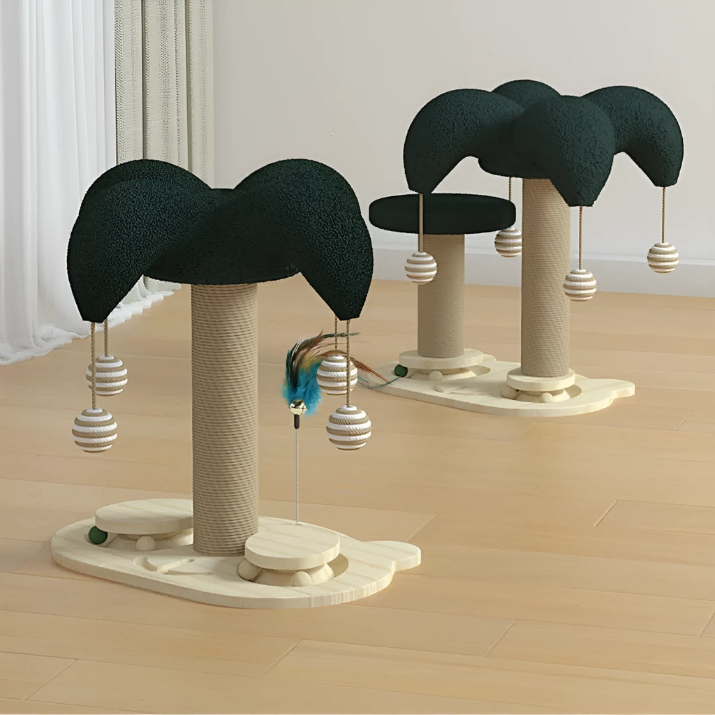 Solid wood cat climbing frame with sisal scratching posts and decorative turntable in chosen style