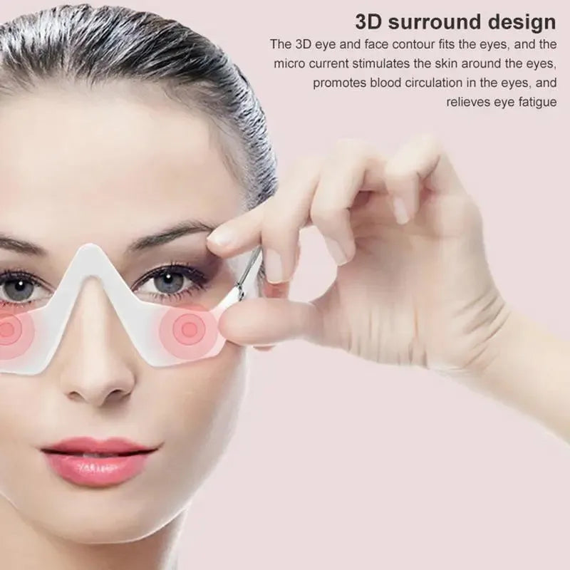 Pink and white 3D micro-current eye massager beauty instrument with glasses-style design