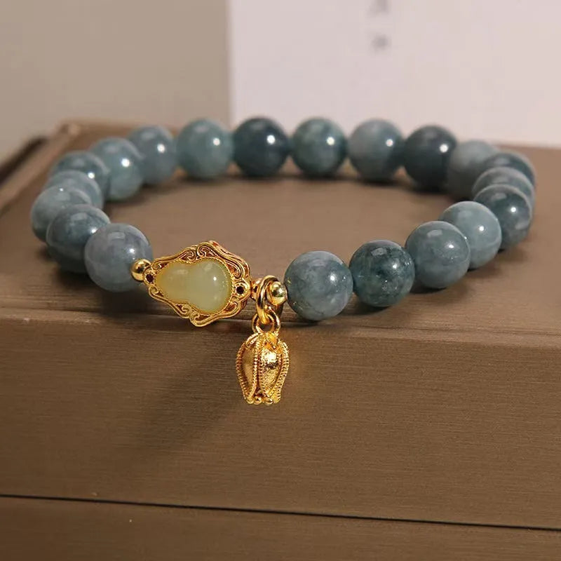 Natural stone sky blue bracelet with electroplated gourd lotus pendant for women