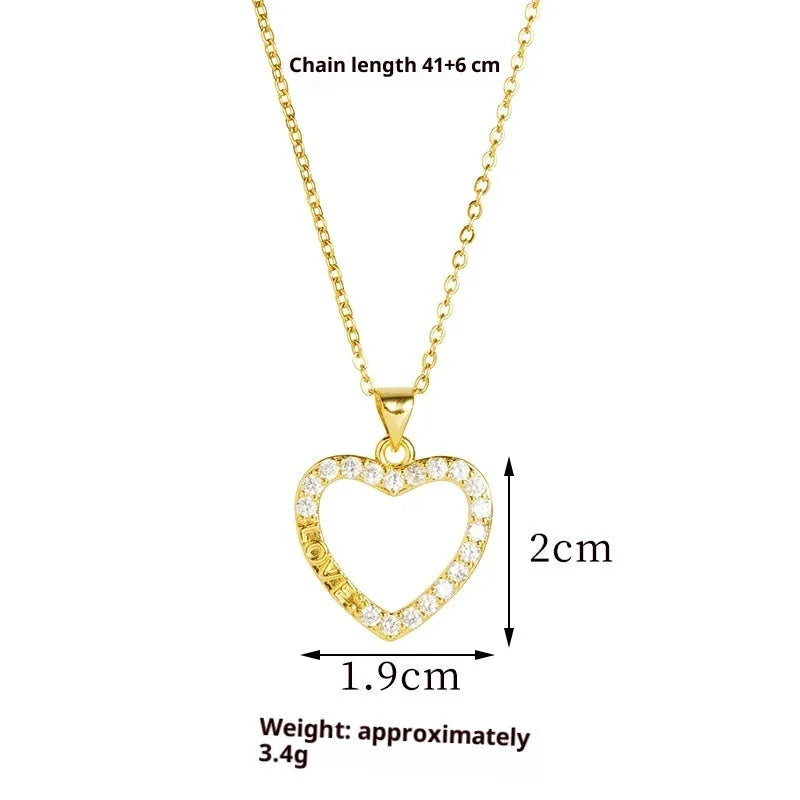 Heart-shaped copper alloy necklace and ear studs set with electroplated finish, O-ring chain, and butterfly design