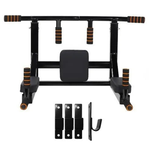 Black wall-mounted single parallel bars fitness rack for pull-ups and sandbag training