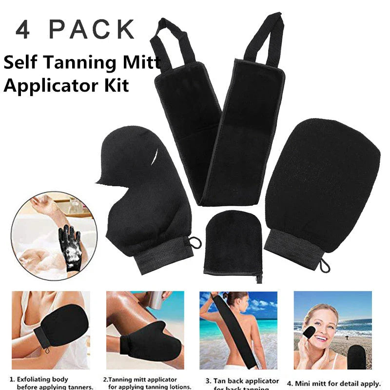 Premium self-tanning applicator kit with exfoliating glove for streak-free, salon-quality tan at home