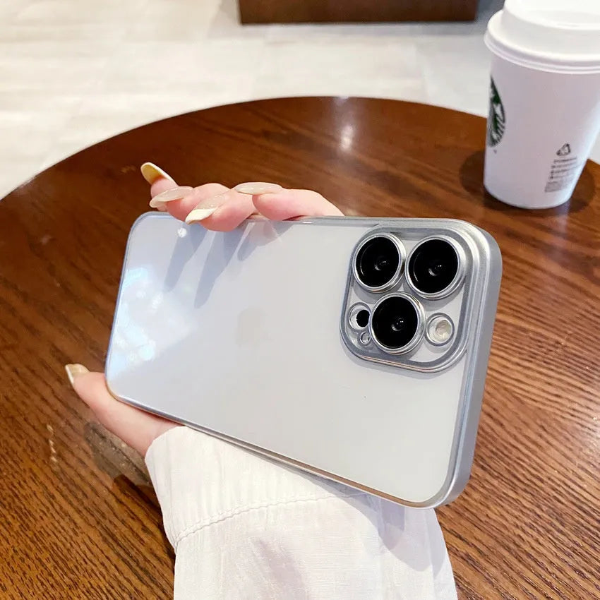 Electroplated frosted edge PC phone case for iPhone 11-15 series in original machine blue colour