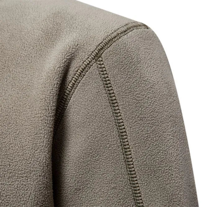 Men's stand-collar zippered sweatshirt with fleece lining in olive green, front view