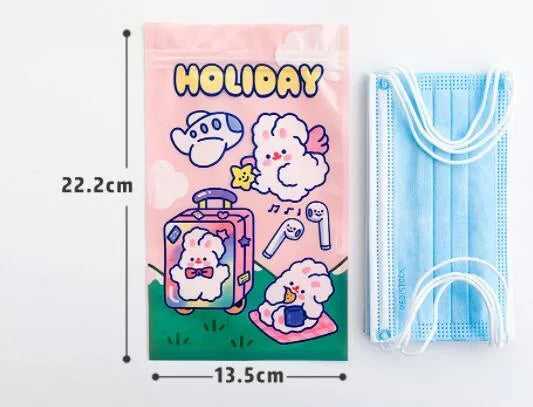 Set of four resealable plastic bags with cute rabbit designs for snacks, gifts, and jewellery storage.