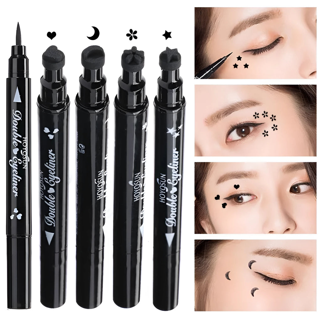Love Seal liquid eyeliner pen with Five pointed star, Flowers, Love, and Moon stamp design options