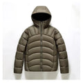 Unisex hooded down jacket in solid colour with 86-90% down fill, shown in five colour options and sizes S to 4XL