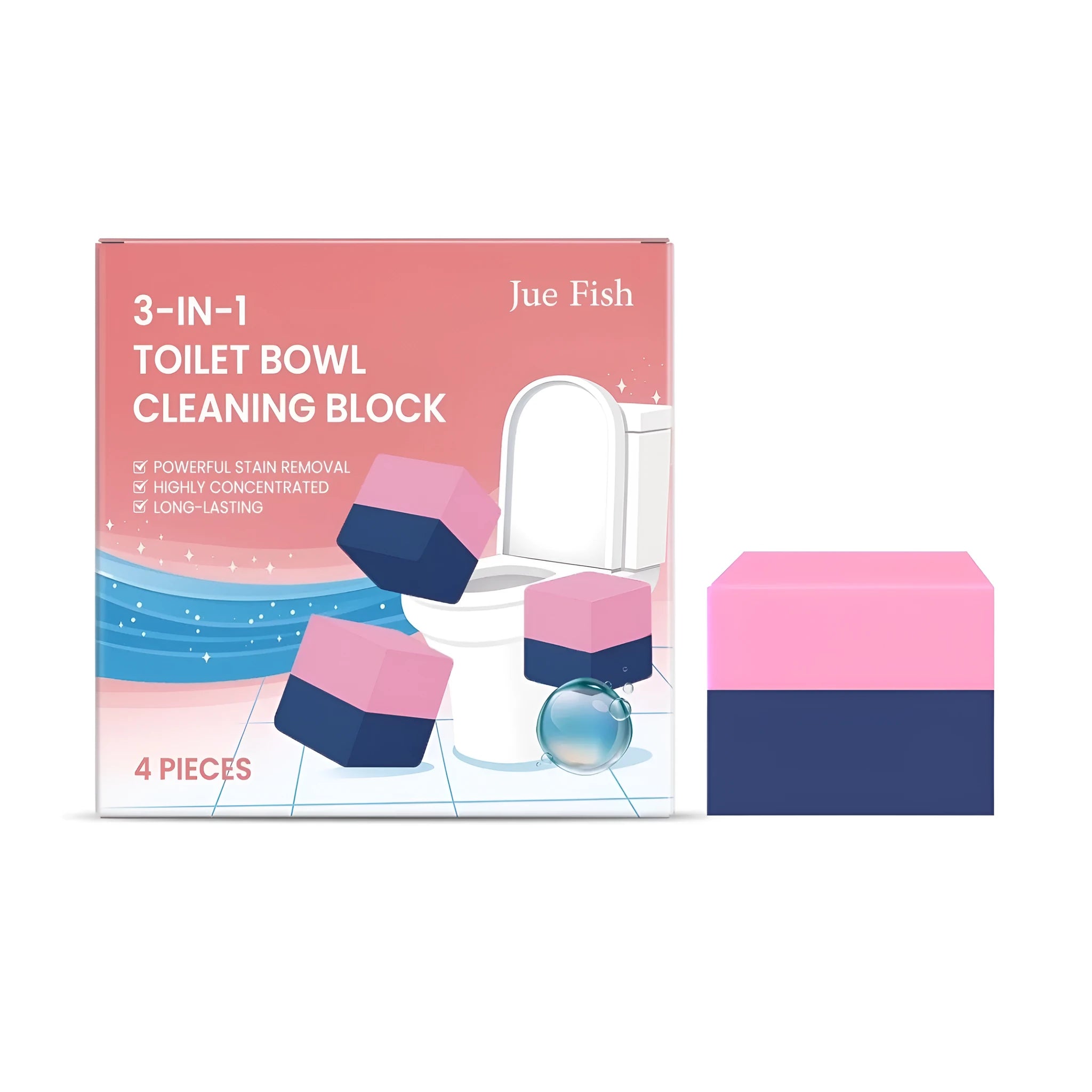 Four toilet cleaning blocks in pack for cistern, bowl and urinal maintenance