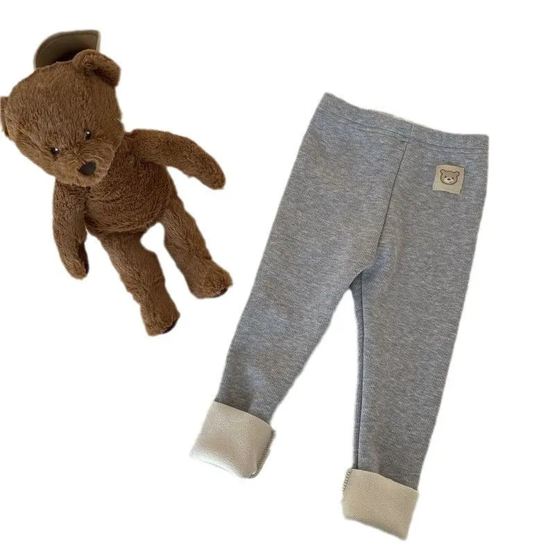 Girls' fleece-lined high-waist leggings in beige, black, brown and grey colours with wool lining