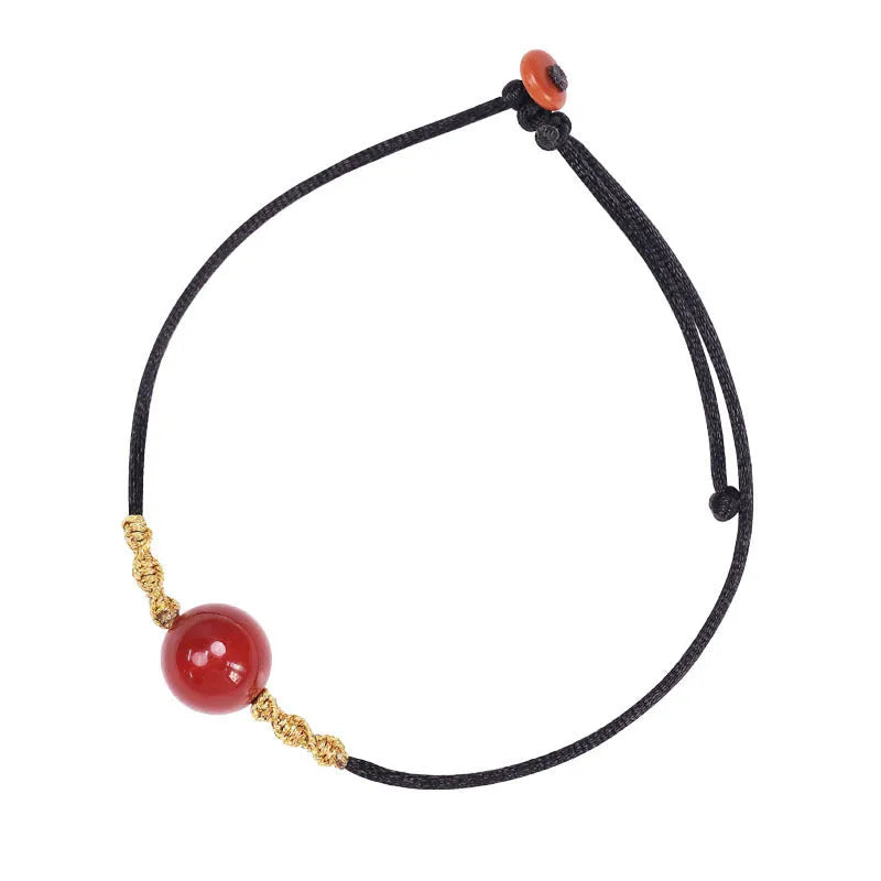 Hand-woven red agate bead bracelet and necklace set for women in national style.