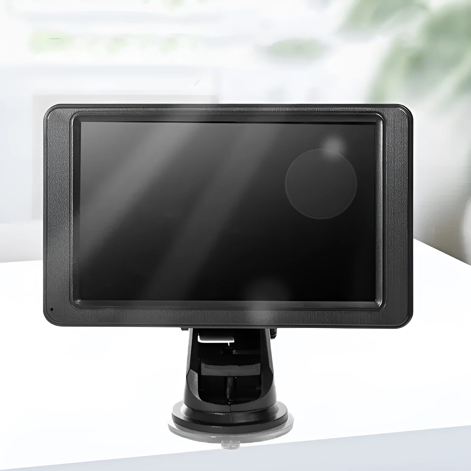7-inch portable vehicle MP5 player with mounting bracket on black background