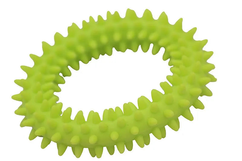 Blue spiky circle ring dog chew toy made from TPR for dental cleaning and bite training.