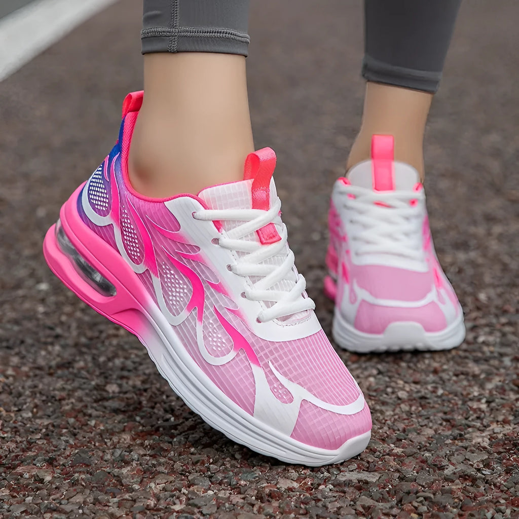 Women's mesh casual sneaker in pink colour with PU sole showing breathable upper material