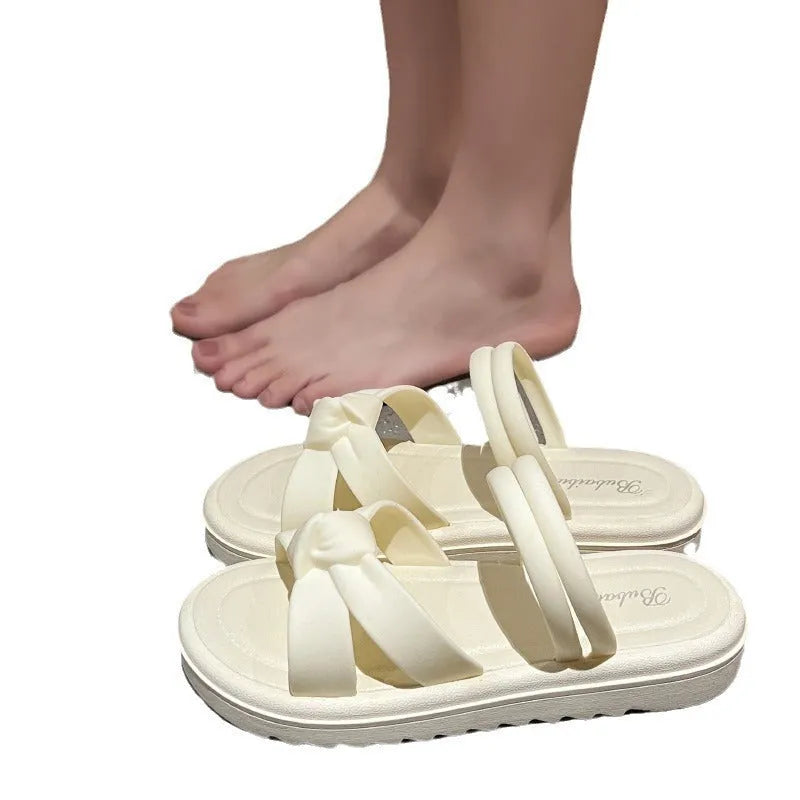 Women's black and white sandals with thick soft back and two-way wear design for outdoor use