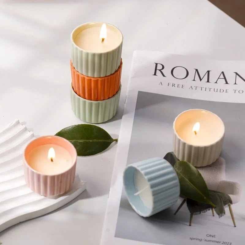 Ceramic cup aromatherapy candle in floral style and colour for indoor bedroom use