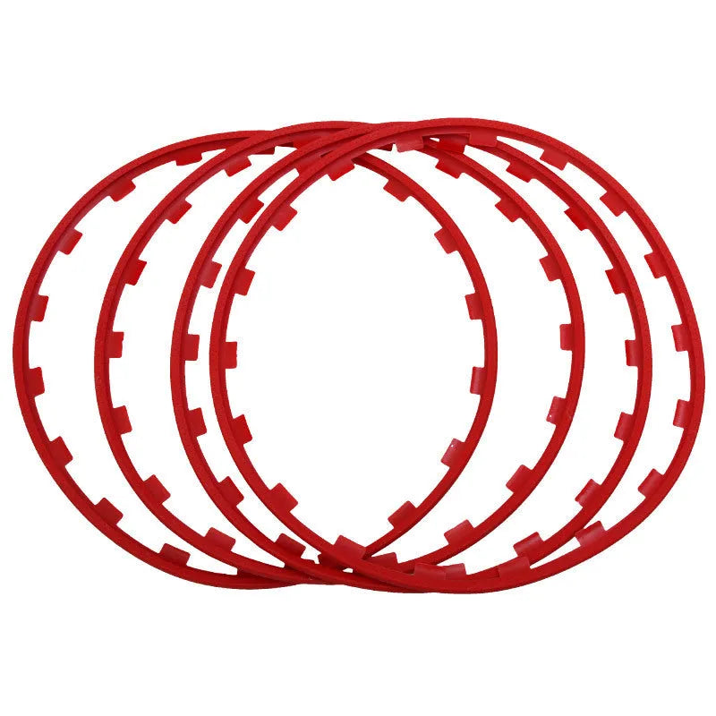 Set of four nylon wheel hub guard rings in black, red, white and yellow colours for 16-20 inch alloy wheels