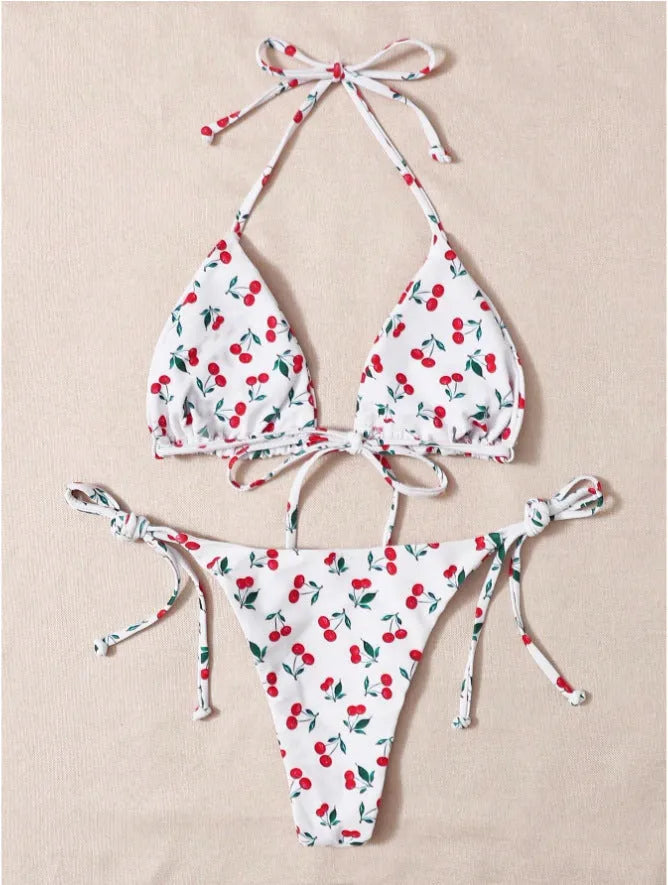 Solid colour halter bikini set with backless design in European and American style