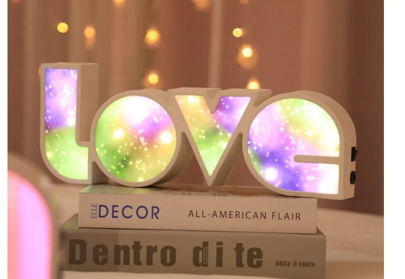 Rainbow style LED LOVE light with plastic shade for Valentine's Day decor