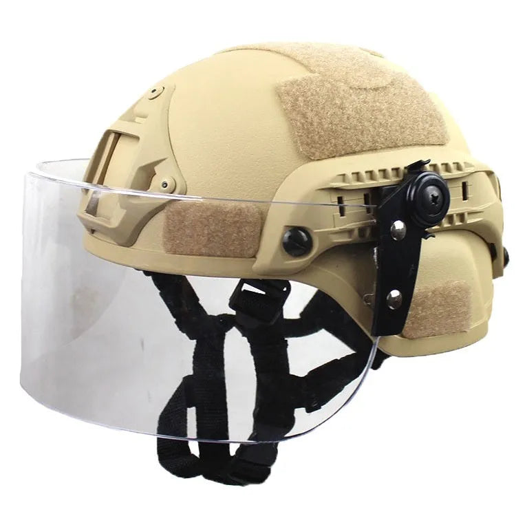 Tactical anti-riot helmet with transparent face shield and explosion-proof mask in Army Green colour