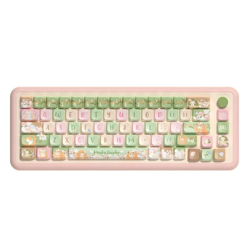 Mu Xia Garden Summer Garden design custom keycap set for mechanical keyboards, showing full 158-key layout.