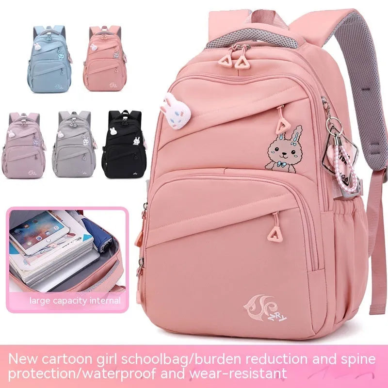 Oxford cloth schoolbag for primary school girls solid colour blue black light gray purple pink