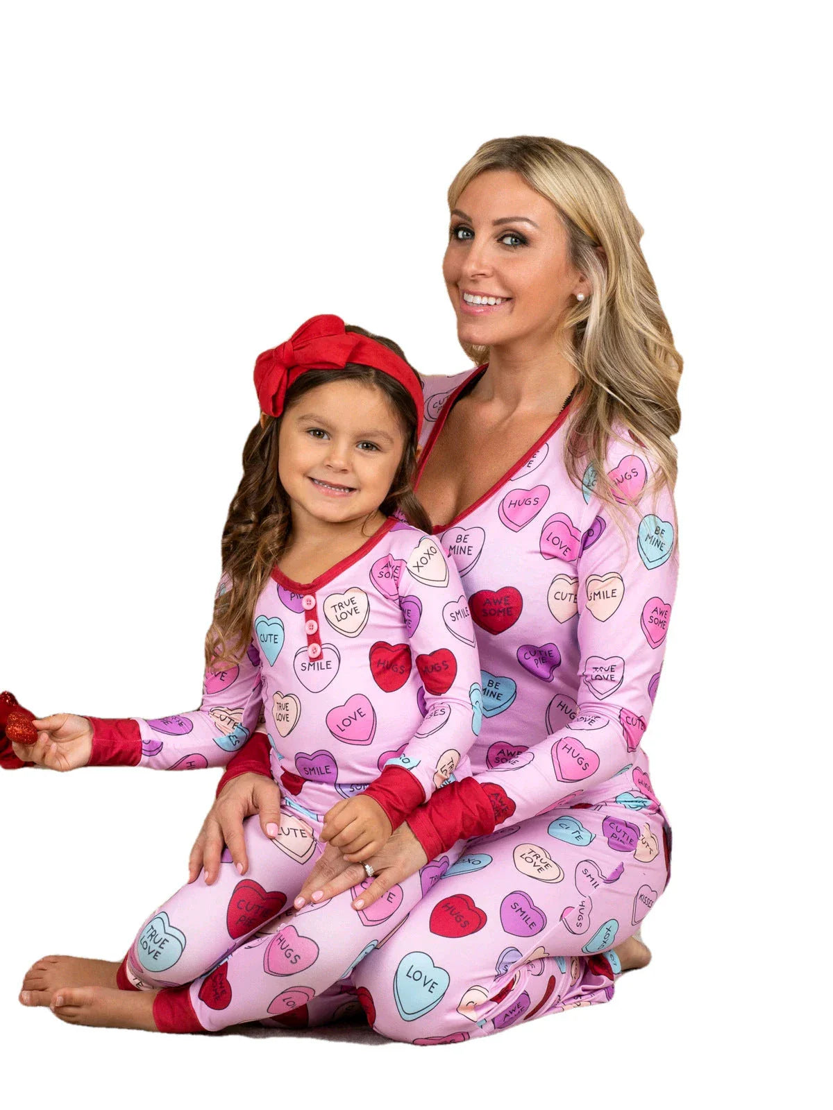 Valentine's Day family matching cotton pajamas with heart print design