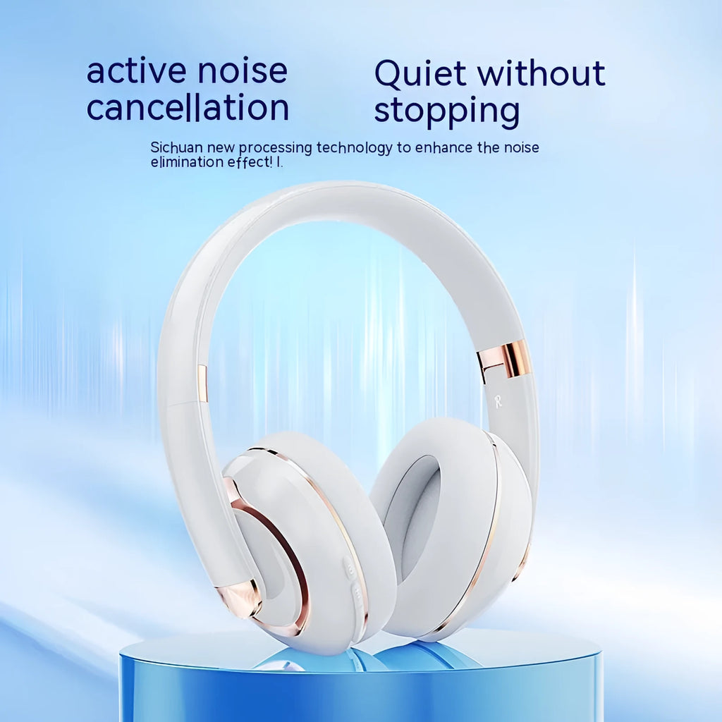 Bluetooth 5.2 wireless headphones with microphone, 40mm driver, Type-C charging, shown in Athens White
