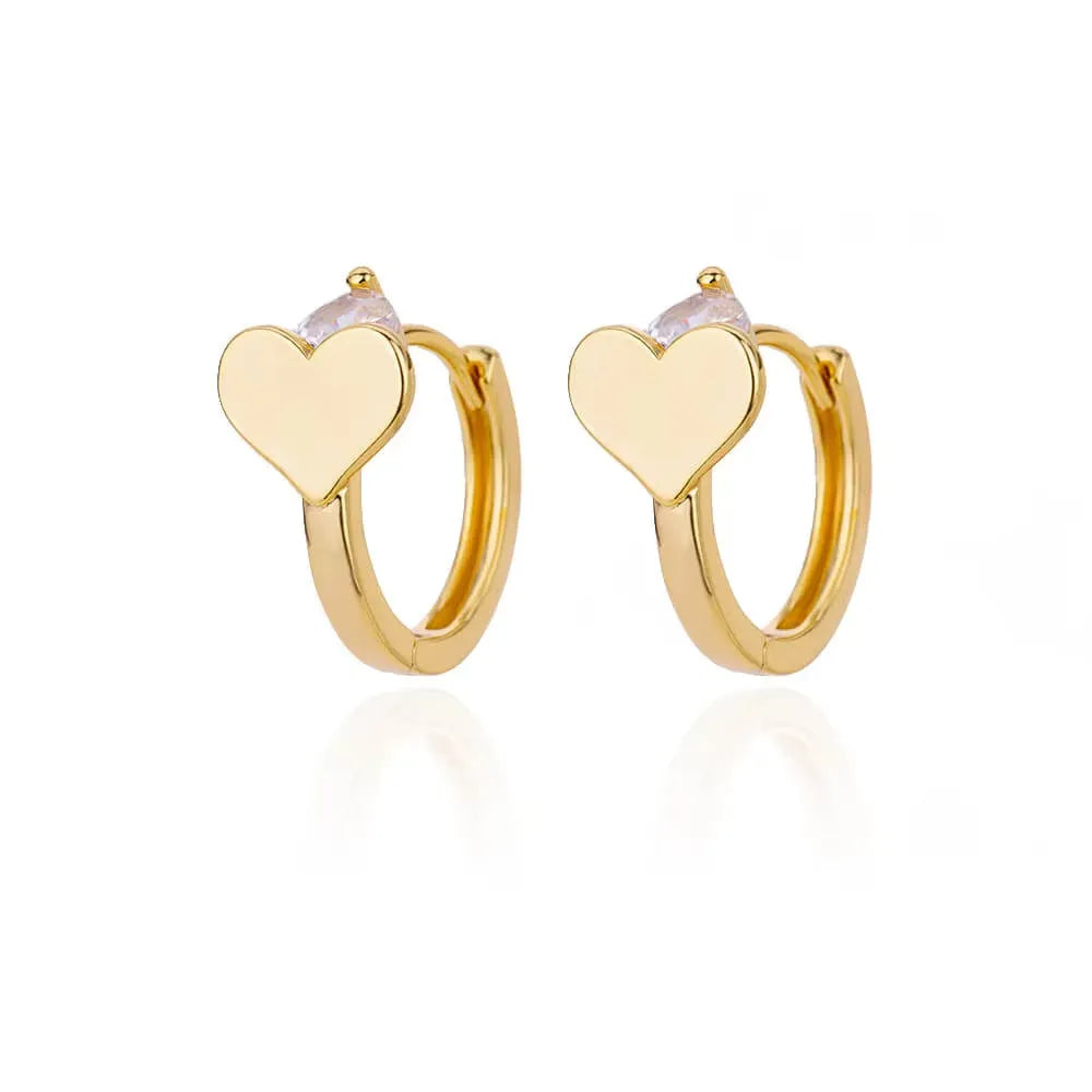 Gold plated heart shape stud earrings with a zircon stone for women, shown in colour E3127G-5.