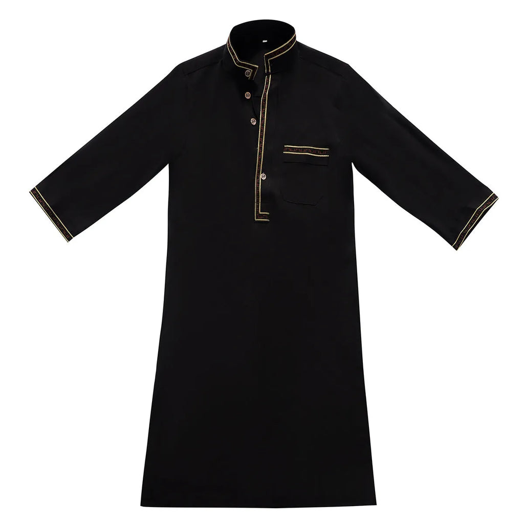 Middle East boy robe stand collar button long shirt solid colour white black beige camel for heights 110cm to 160cm