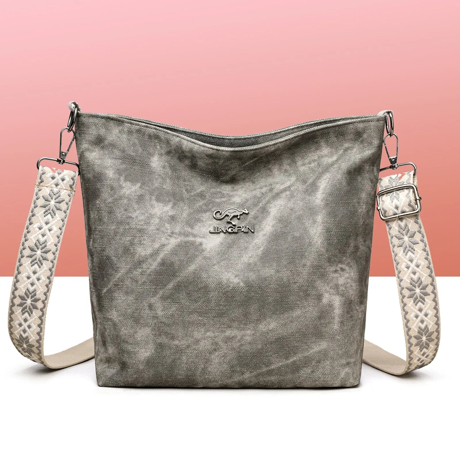 Large soft PU crossbody bag with adjustable single shoulder strap in pink, grey or yellow colour